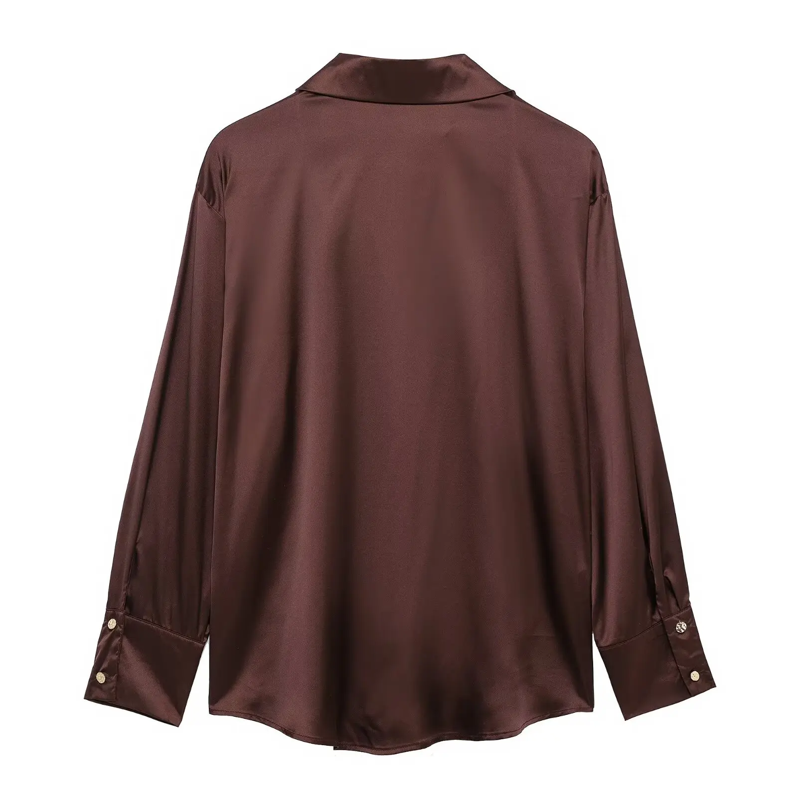Women's Retro Casual Shirt Solid Color Lapel Long Sleeve Single Breasted Satin Texture Spring New Fashion Chic Loose Shirt