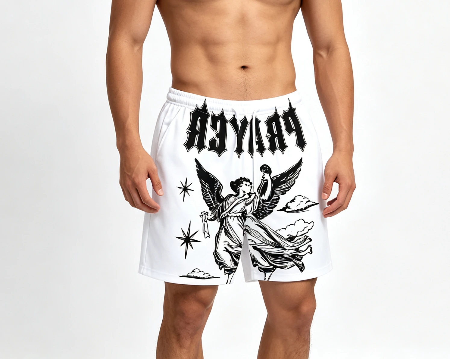 Men's Summer Fashion Creative Angel Letter Print Quick Drying Breathable Shorts Outdoor Street Trend Thin Vacation Short Pants