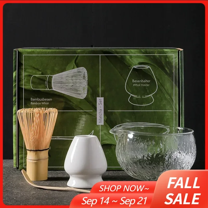 

4PCS/7PCS Japanese Matcha Set Handmade Home Easy Clean Glass Bowl Bamboo Whisk Teaspoon Tea Sets Matcha Tea Making Tools