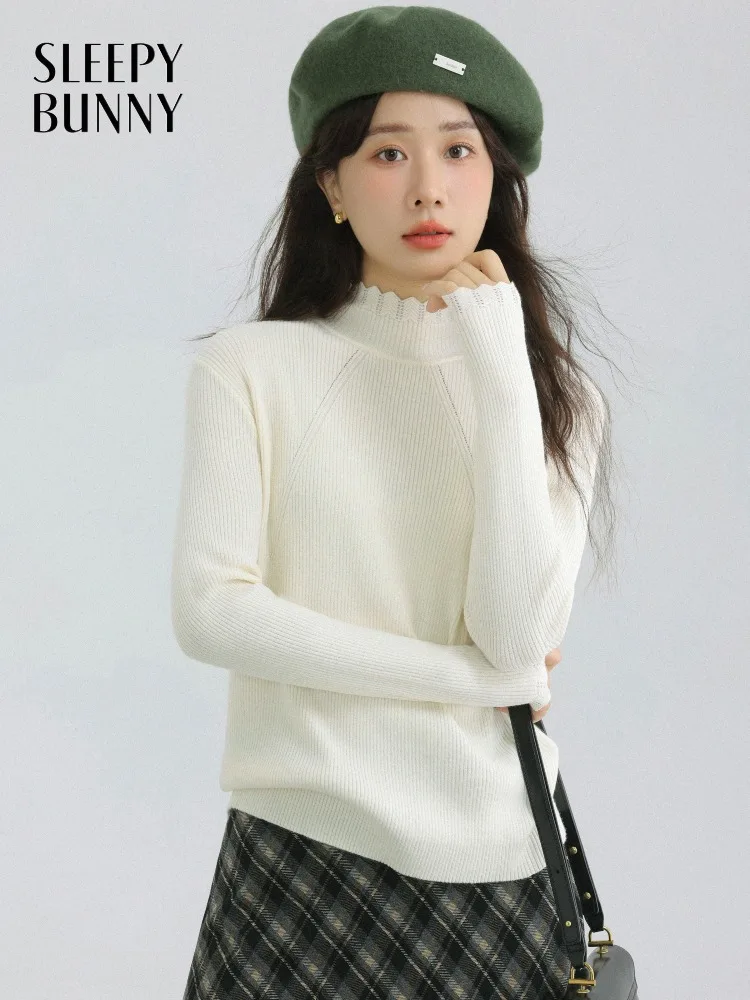 

Шерстяной вязаный свитер для женщин, облегающий пуловер с воротником-стойкой, элегантный однотонный базовый слой, верхний осенне-зимний наряд и повседневная офисная одежда