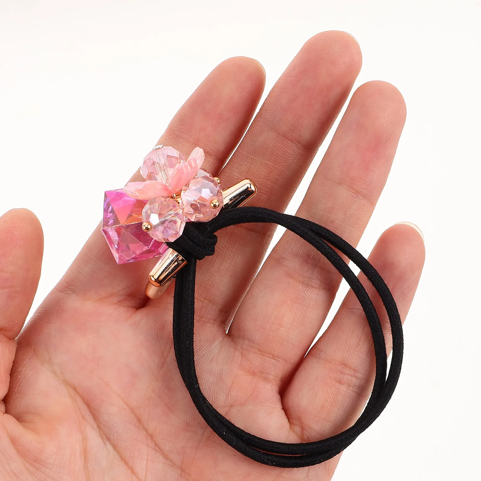 

5Pcs Crystal Flower Hair Ties Stylish Bracelet for Women Girls Elegant Elastic Bands Accessories Daily Party Use