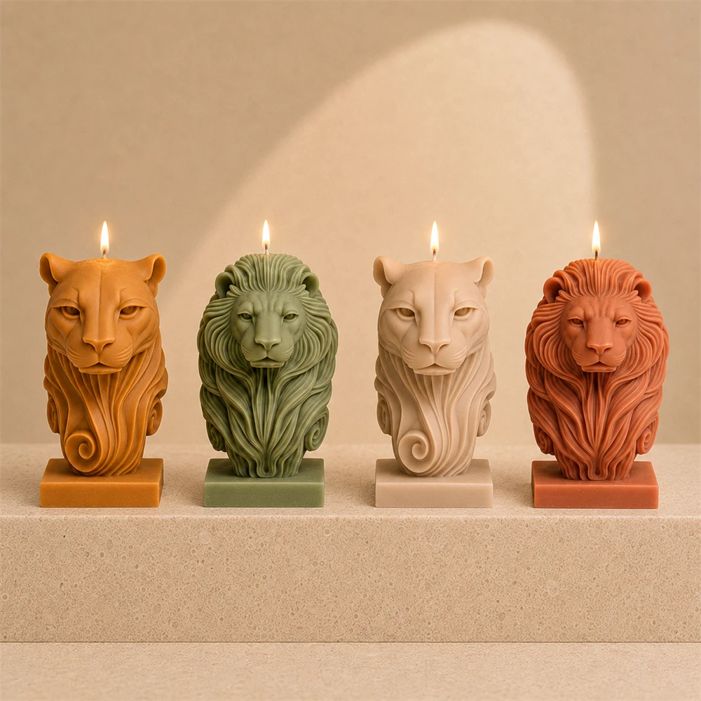 3D Lion Leopard Candle Mold Set Animal Lion Head Sculpture Silicone Molds for DIY Scented Candles Soap Resin Plaster Crafts view 4