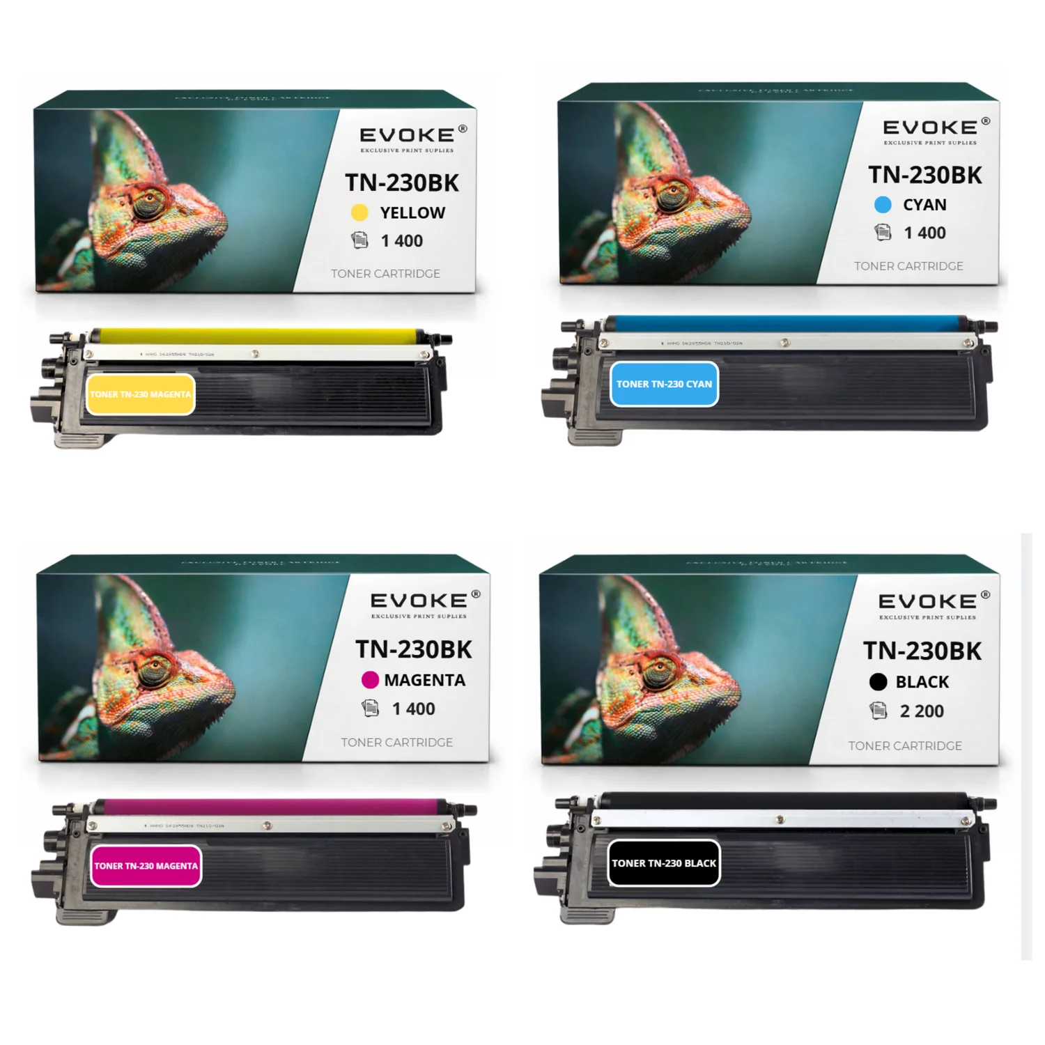 Evoke Compatibele Toner voor Brother Tn-230 Tn230 4X Cmyk: Zwart, Cyaan, Magenta, Geel 6400 Pagina's Dcp-9010Cn; Hl-3040Cn 3045Cn 3070Cw 3075Cw; Mfc-9120Cn 9125Cn 9320Cw