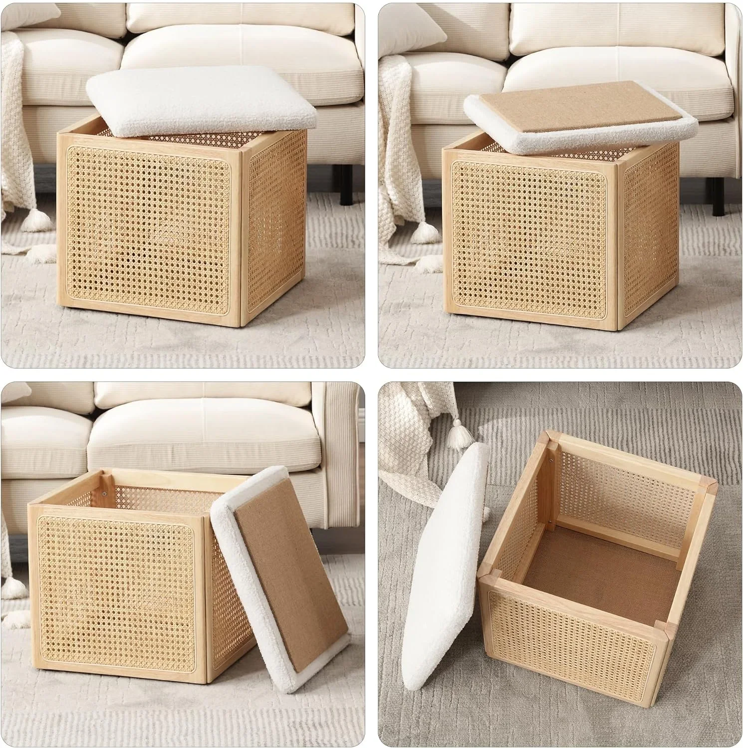 Grand cube rectangulaire au design rustique, mobilier de maison, rangement en tissu BoumunFabric