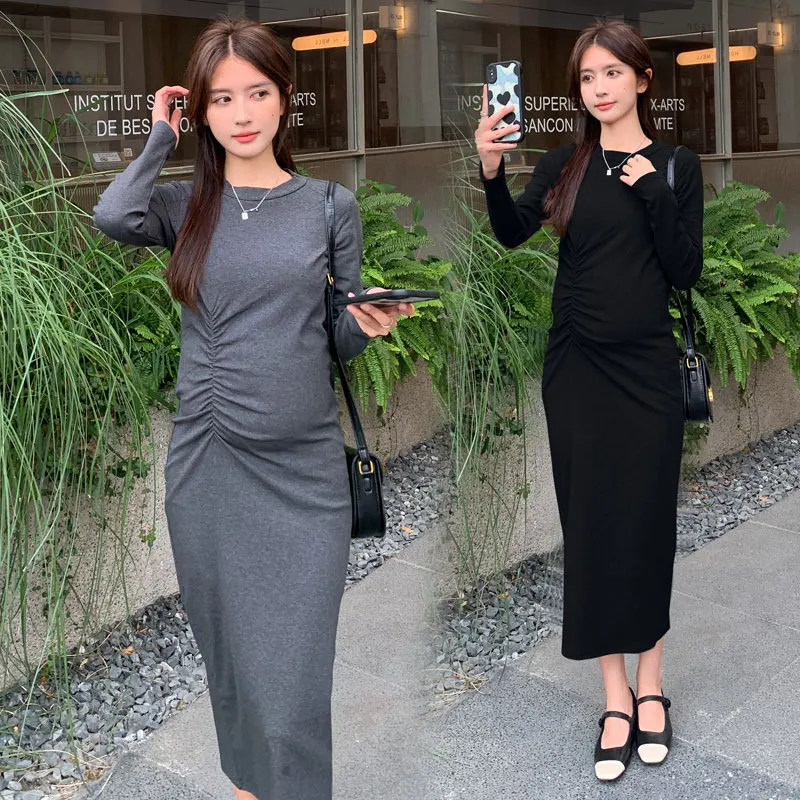 

8626# 2023 Autumn Korean Fashion Maternity Long Dress Sexy Hot Elegant A Line Slim Clothes for Pregnant Women Pregnancy Ins