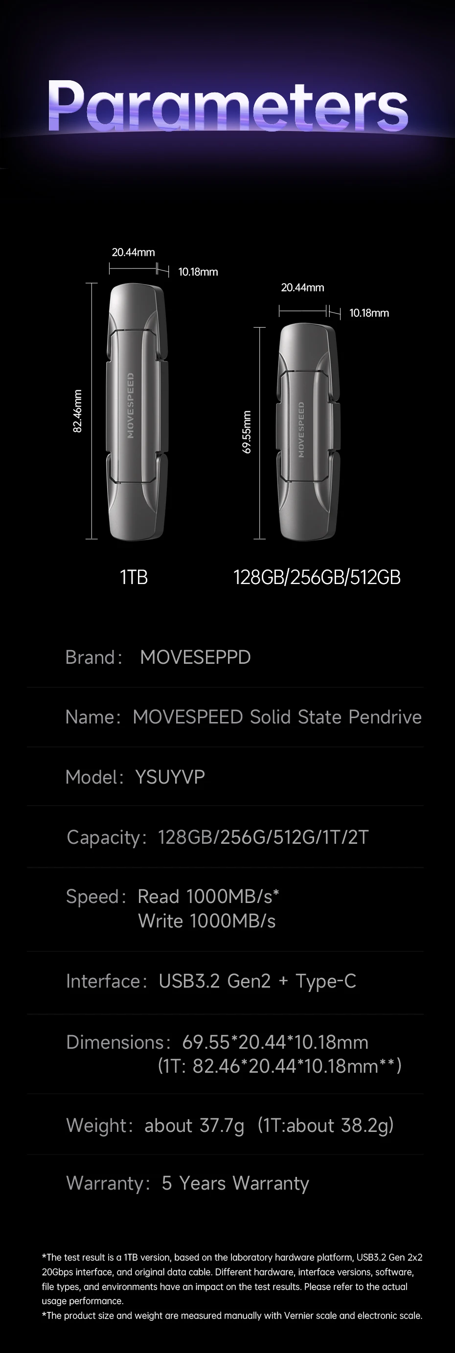 MOVESPEED 1000 MB/s Solid State Pen Drive USB3.2 Gen 2 Typ C Flash Drive 1 TB 512 GB 256 GB 128 GB Pendrive für PC Smartphone Tablet – Detail 16