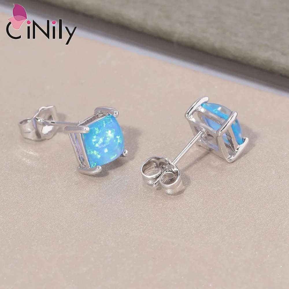 CiNily-pendientes de plata de ley 925 con forma cuadrada para mujer y niña, joyería de ópalo de Fuego Azul, SE018