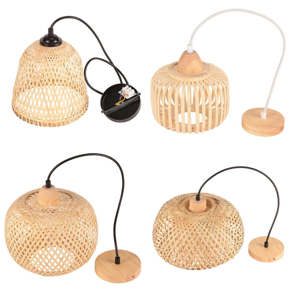 Bamboo Pendant Lamp Rattan Hanging Light Hand Woven Chandelier Café Restaurant Indoor Lighting Living Room Kitchen Art Decor