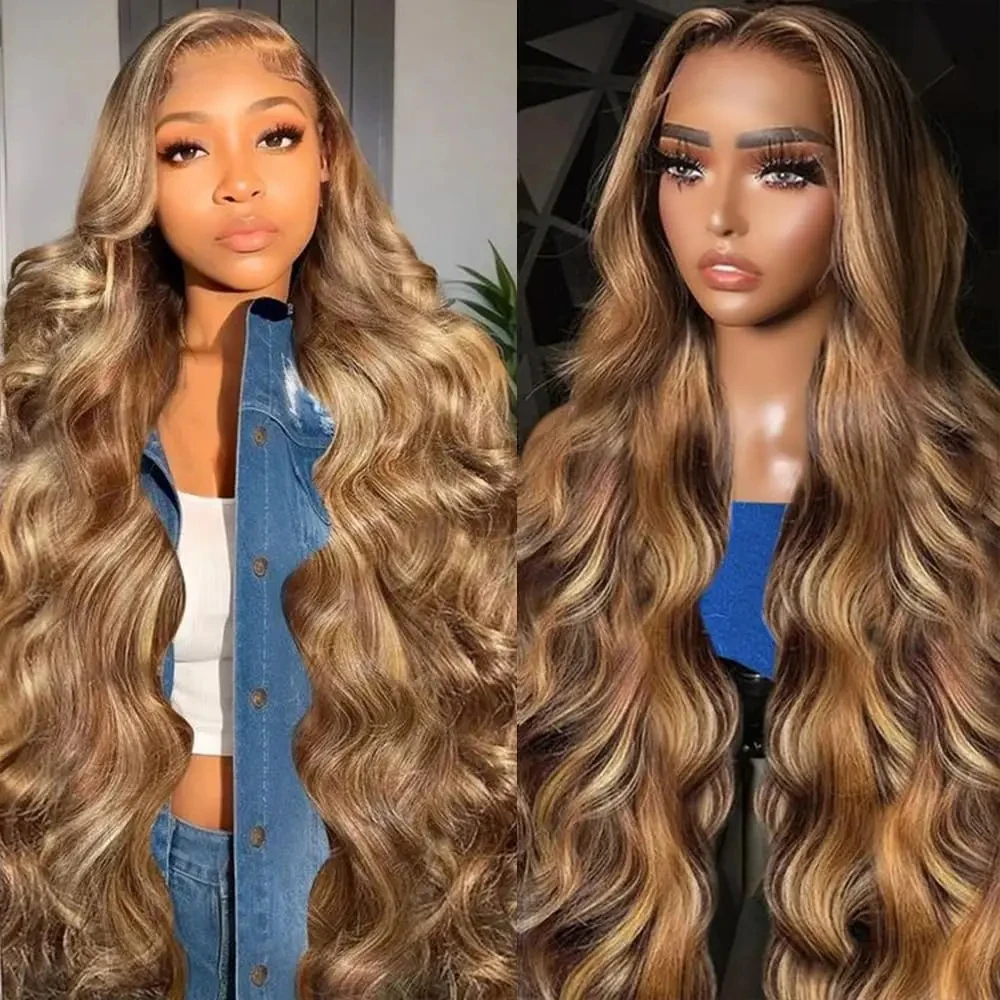 

4/27 Highlight Human Hair Wigs Body Wave 250 Density Ombre 13x4 HD Lace Front Wigs Pre Plucked 13x4 Lace Frontal Wigs For Women