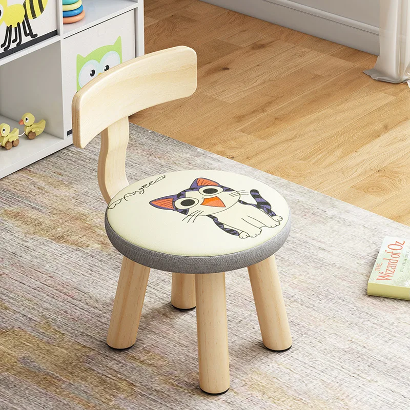 Solid Wood Small Chair Backrest Low Stool Shoe Changing Stool Children Balcony Stool