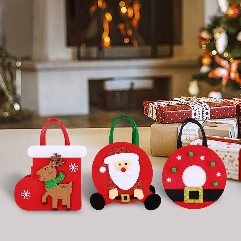 Christmas Candy Bags For Children Festival Reusable Red Cloth Candy Bags Christmas Santa Treat Bags With Handle For Chocolate