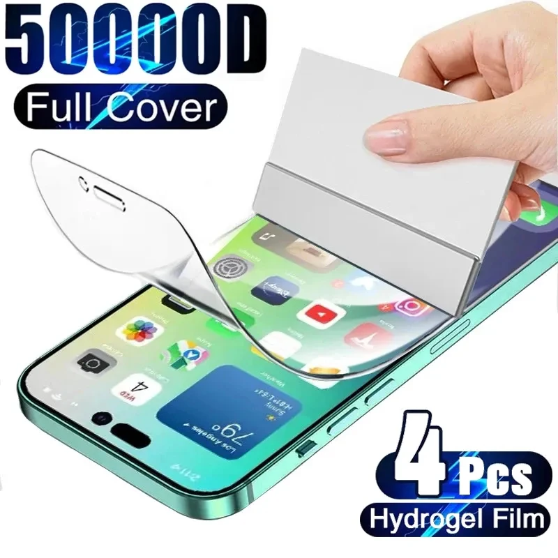 4Pcs Hydrogel Film Full Cover For iPhone 11 12 13 14 15 Pro Max Screen Protector For iPhone 14 15 Plus XS MAX Screen Protective