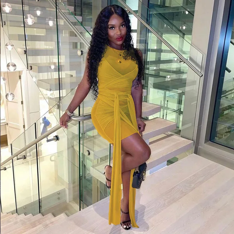 Bangniweigou Ribbon Wrap Up Draped Mesh See Through Bandage Dress Women  Mummy Tie Up Bodycon High Waist Short Brown Dresses - AliExpress
