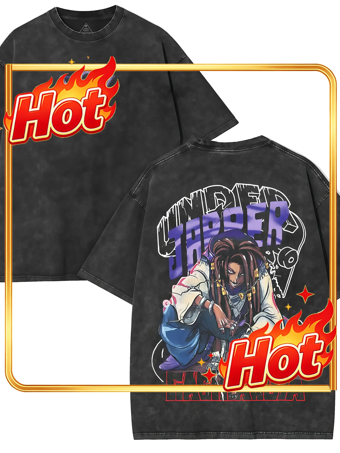 Custom Top Men's 100% Cotton Y2K Vintage Washed Black Printed T-Shirt - Short Sleeve Undercover Jasper Fakeruza Year-Round Wear