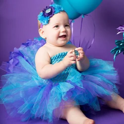 Baby Peacock Tutu Dress Infant Girls Mermaid Crochet Tulle Dress with Hairbow Children Birthday Party Costume Photography Dress