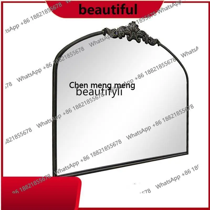 

French light luxury bathroom mirror fireplace wall decorative mirror dresser makeup, European retro bathroom mirror H