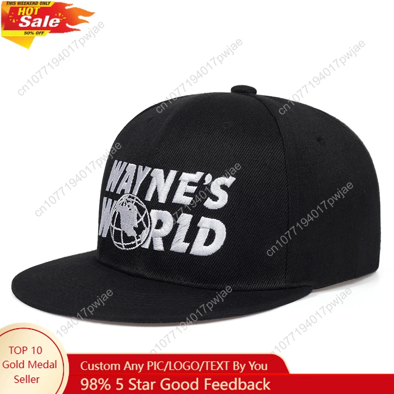 

WAYNE'S WORLD Black Baseball Cap Fashion Style Embroidery Snapback hat men women hip hop Sport Hats Outdoor sun Caps