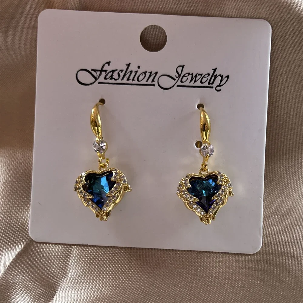 2024 Austria Crystal Gold Silver Plated Earrings Blue Purple Heart of Ocean Shaped Dangle for Birthday Gift for Women pendientes