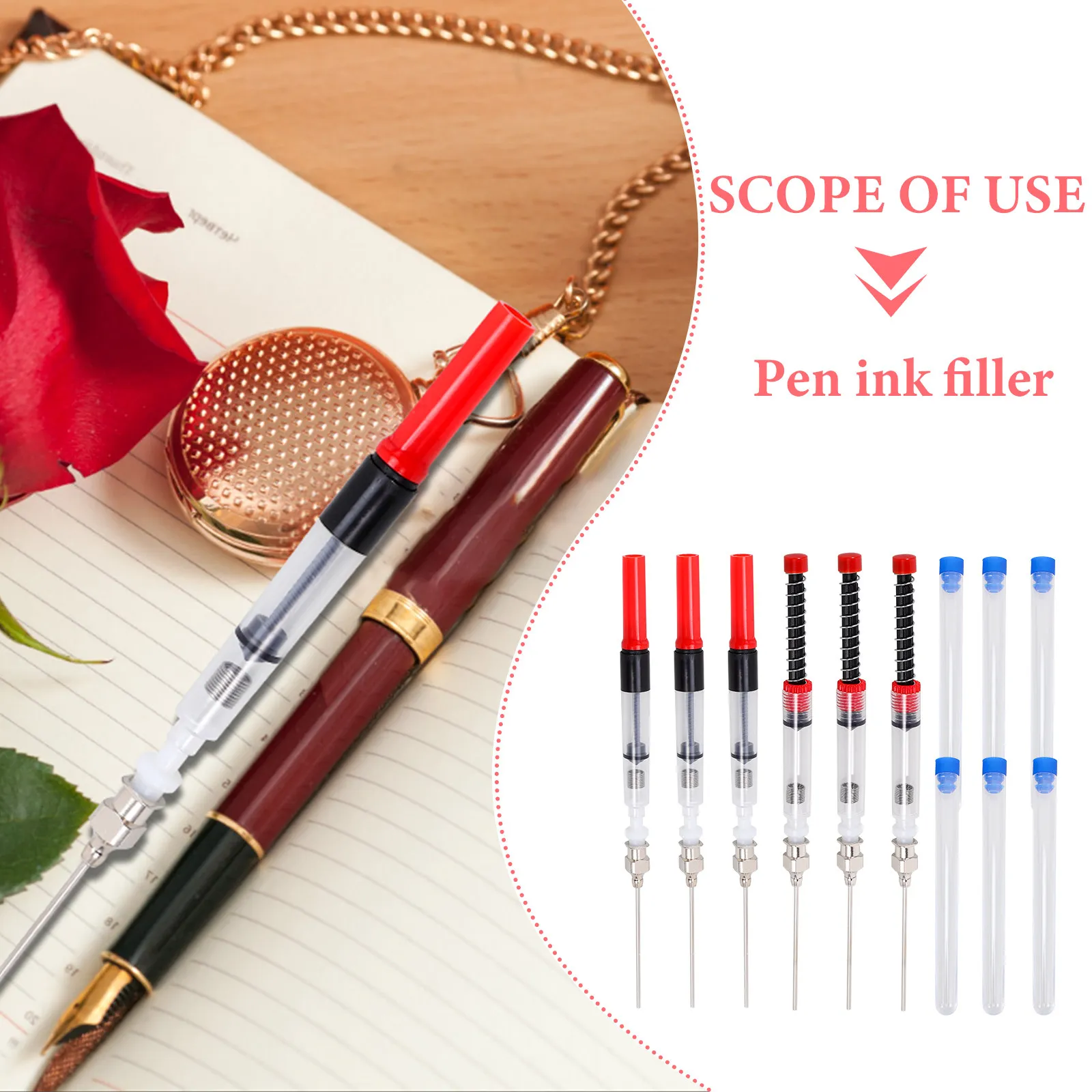6Pcs Fountain Pen Ink Absorber Professional Ink Auxiliary Absorber Refill Tube Spring Filler for School College Daily Writing
