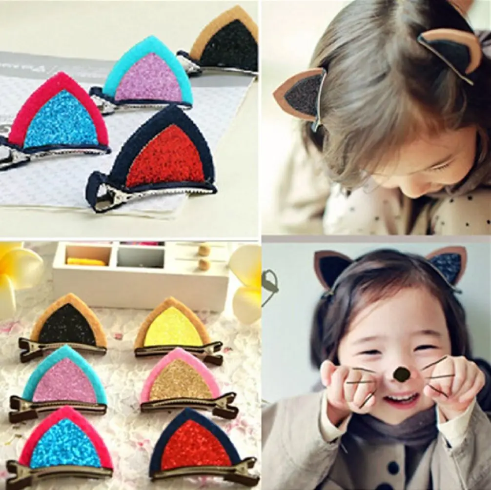 

12pcs Children Hairpin Cat Ear Clips Girls Hair Accessories Pins Sequins Handmade Fancy Dress Gifts Birthday Baby Shower