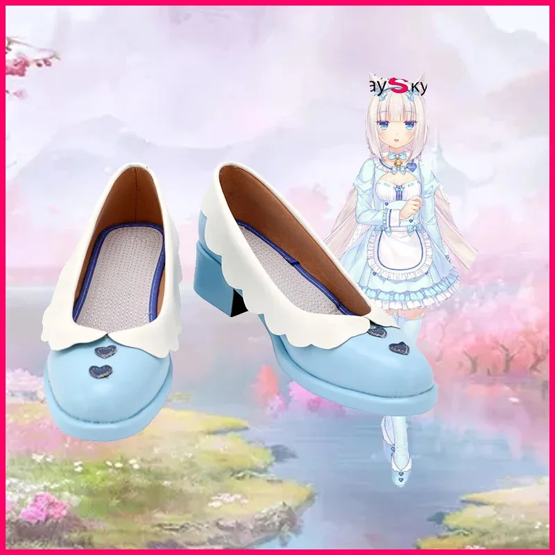 

DY20Nekopara Chocolat Vanilla Shoes Women Long Ponytails Wig Cosplay Costume NEKOPARA Cosplay Chocola Maid Dress Costume Neko Ha