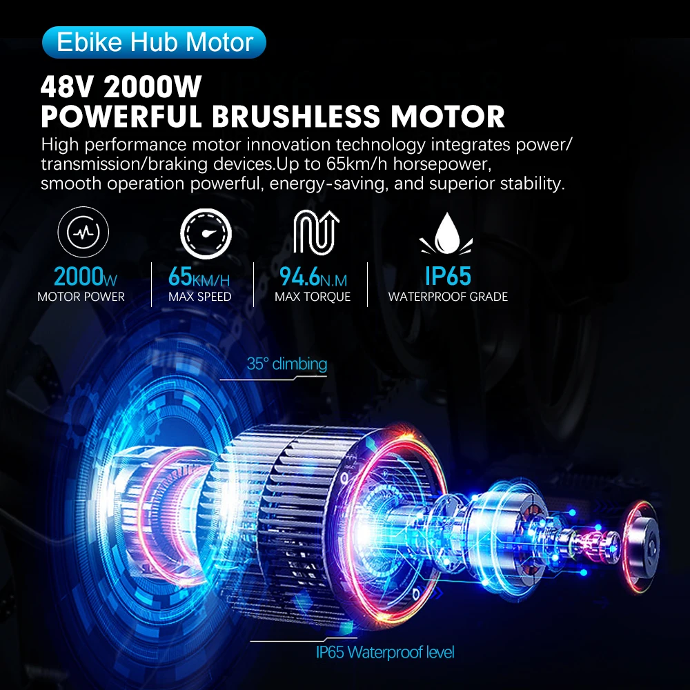 EBike Conversion Kit 48V 2000W Brushless Gearless Front Rear Hub Motor Wheel For Electric Bike Conversion Kit 20-29 Inch 700C