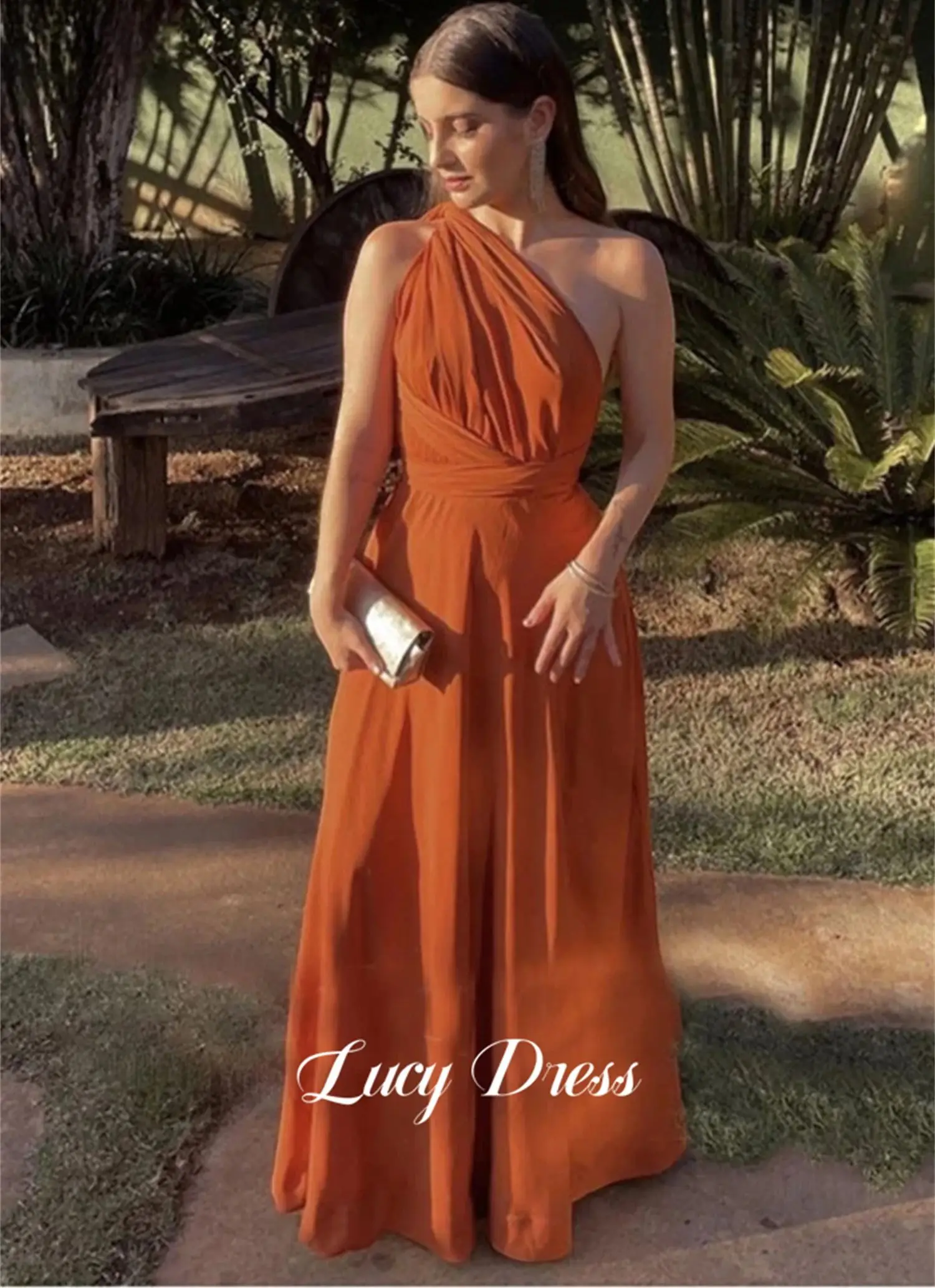 Wedding Party Dress Chiffon Graduation Gown Straight Customized Bridesmaid Dresses Orange Color Robe De Soiree Femmes Evening