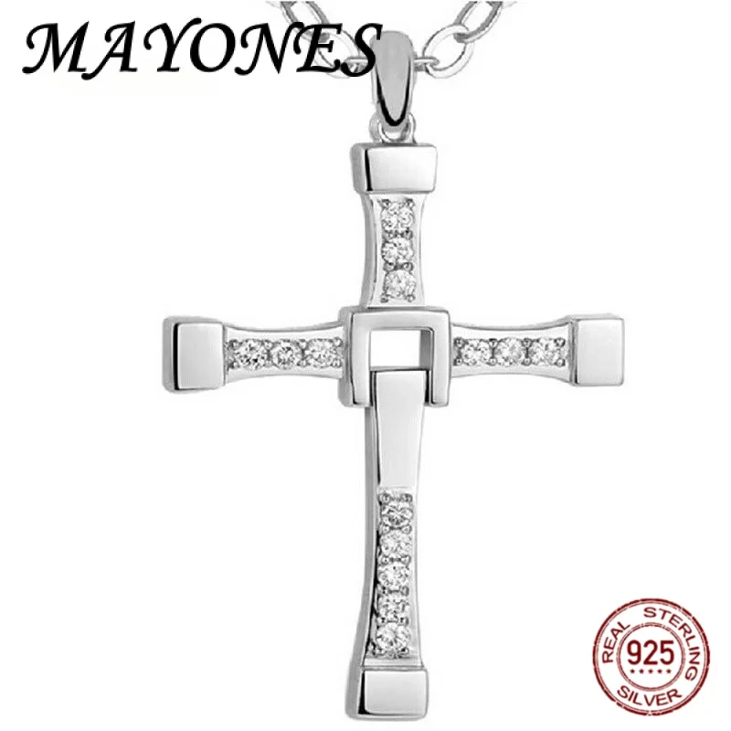 

The Same Style of Speed And Passion Genuine S925 Pure Silver Personalized Cross Pendant Inlaid With Zircon Necklace