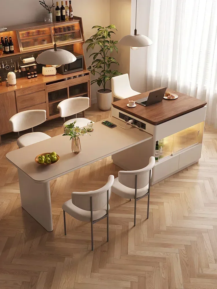 

N Kitchen Island plus Dining Table Integrated Retractable Stone Plate Cream Style Modern Minimalist Center Guide Bar Counter