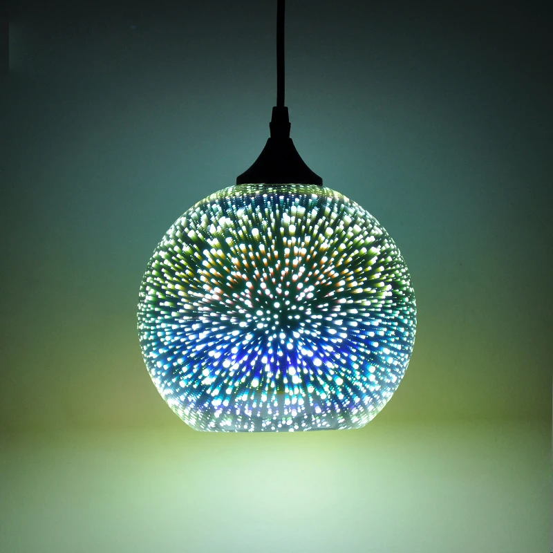 Fireworks Pendant Lights 3D Colorful Starry Sky Glass Shade Chandelier for Kitchen Restaurant Living Room E27 LED Hanging Lamp