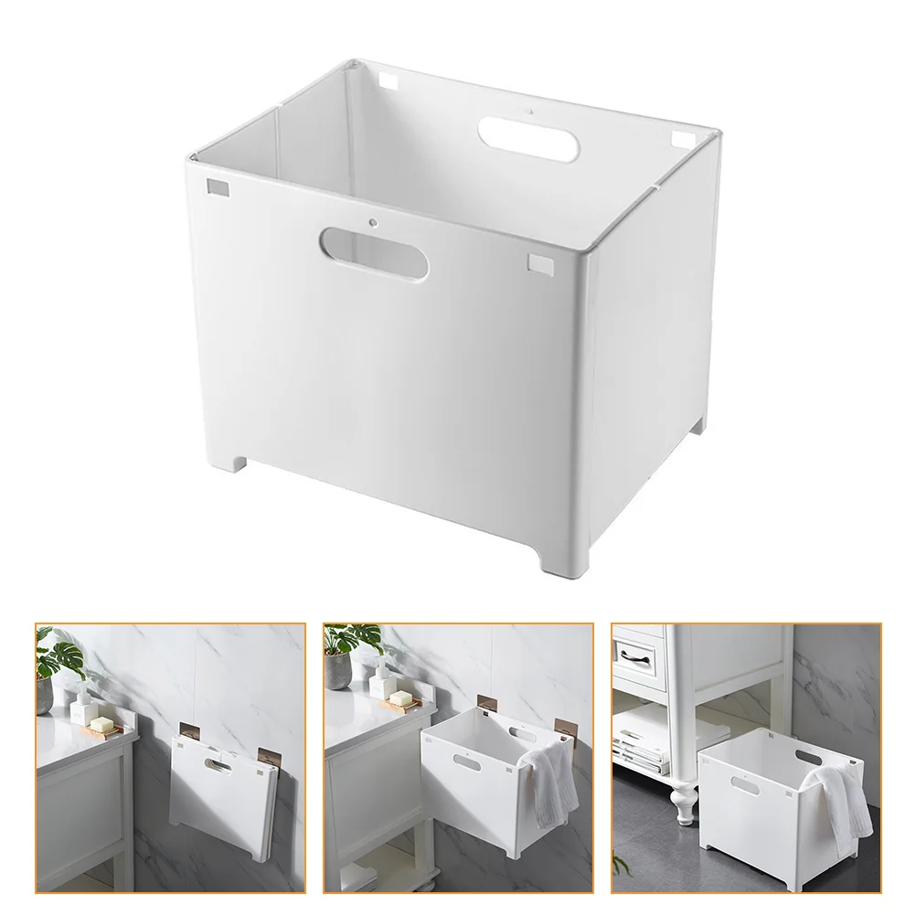 

Wall Mount Laundry Basket s White Collapsible Storage Dirty Clothes Foldable Hollow Hanger Plastic Sundries ganizer Bathroom