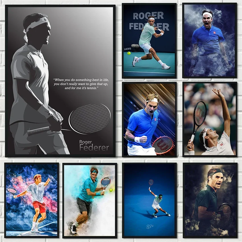 Tennis Legend Roger Federer Portrait Signature Poster Canvas Painting HD Printed Tennis Sport Wall Art Pictures Home Decor Gift