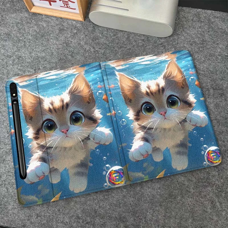 

Popular Cat Bear Art Cartoon Gift For Samsung Galaxy Tab S6 S7 S8 S9 S10 FE Plus Lite Soft Flexible Support Tablet Case