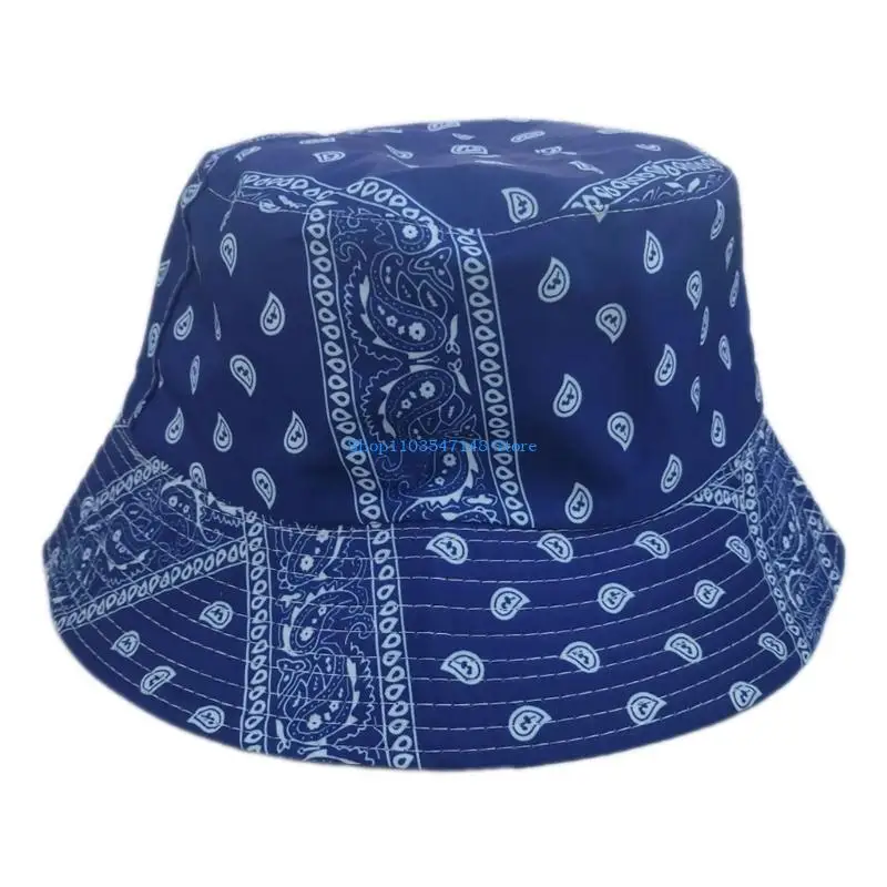 P88B Unisex Boho Vintage Paisley Floral Print Bucket Hat Reversible Double Sided Harajuku Wide Brim Sunscreen Fisherman Cap