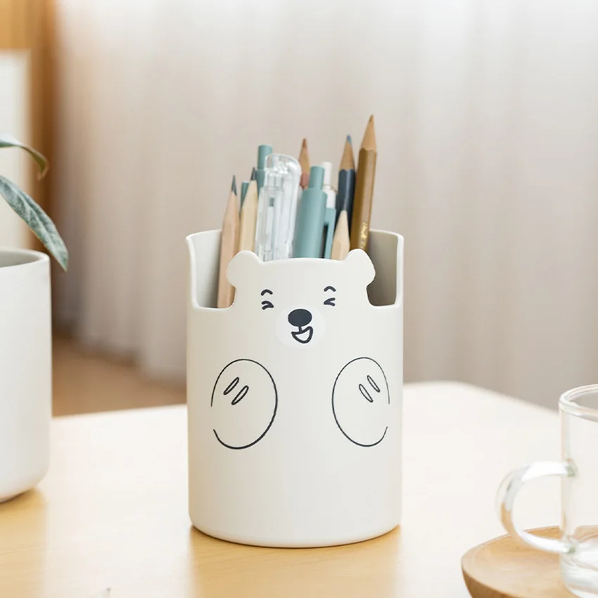 Multifunctional Plastic Bear Pen Holder Desk Organizer Phone Makeup Brush Holder Stand Cute Stationery Desktop Storage Organizer
