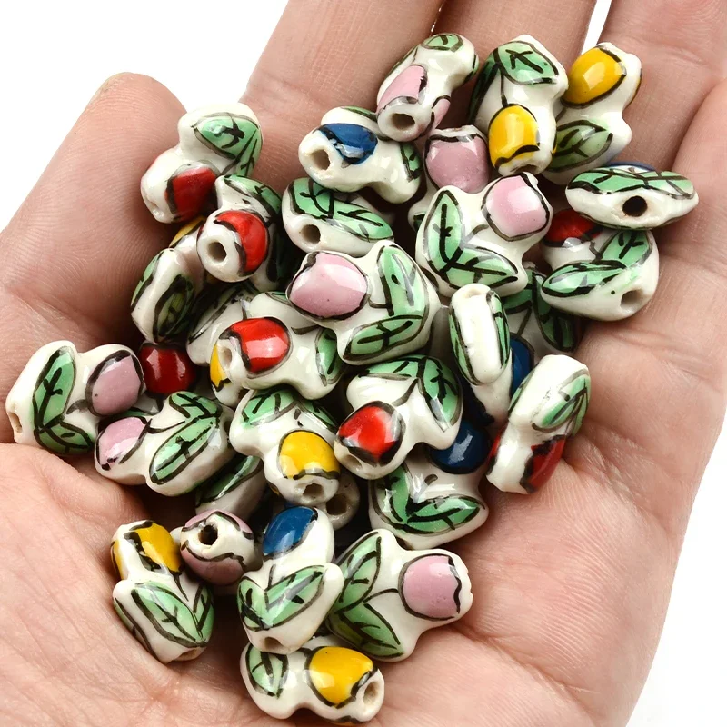 Ceramiczne koraliki w kształcie kwiat tulipana 14x1 6mm luźne ręcznie malowana porcelana koraliki do wyrobu biżuterii na naszyjniki bransoletki — zdjęcie 5