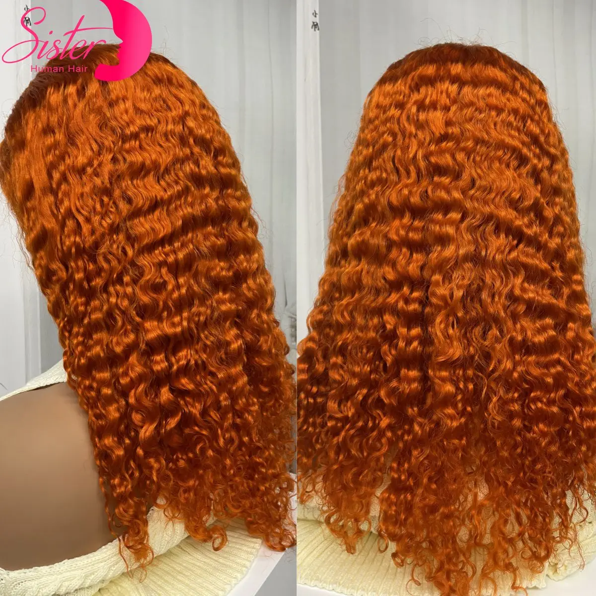 12A Double Drawn 300% Density Ginger Orange Water Wave Human Hair Wigs 13x4 Lace Frontal Bouncy Curly Human Hair Wigs for Women