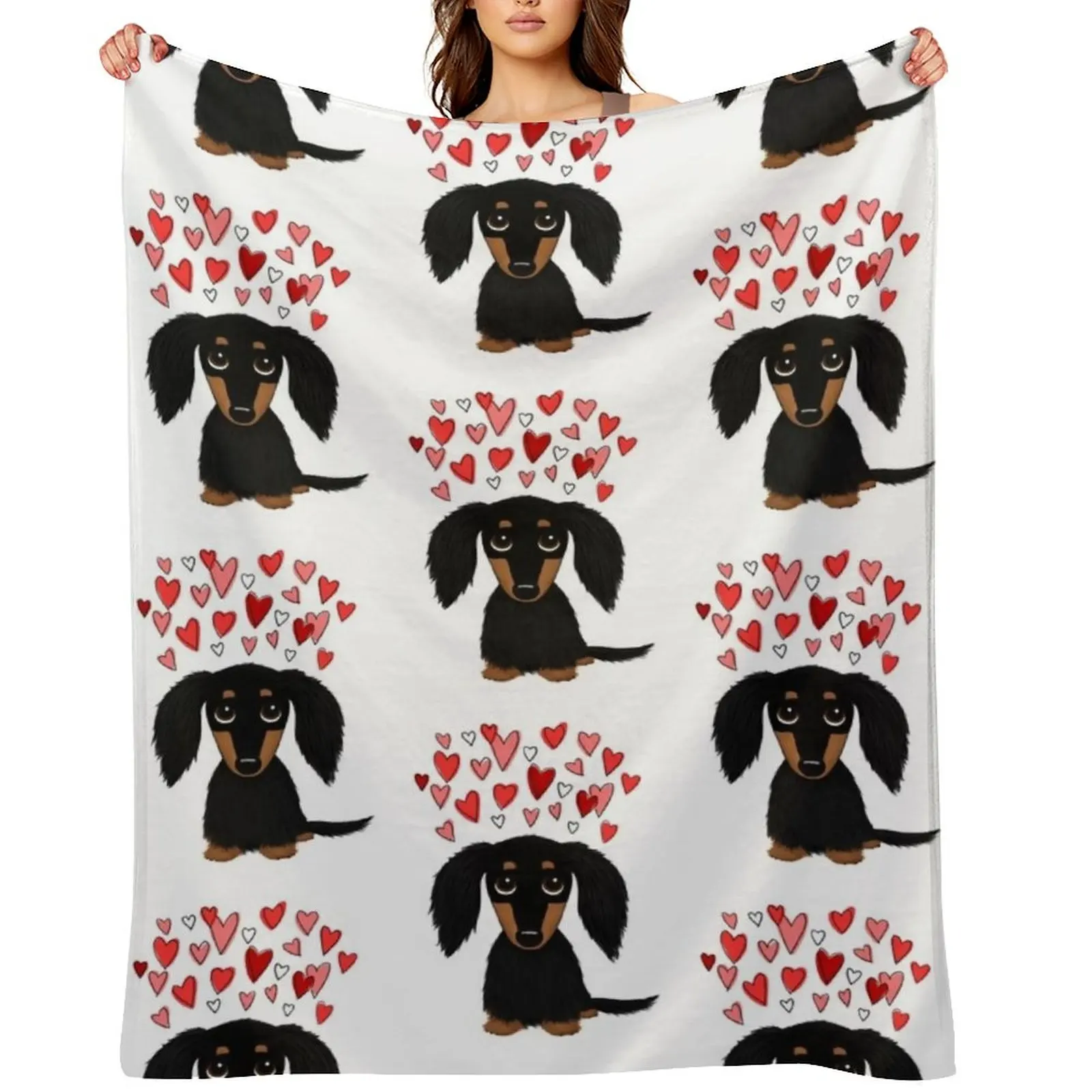 بطانية ألماني طويلة الشعر باللونين الأسود والأسمر مع بطانية رمي قطبية كبيرة تغطي السرير بطانيات عتيقة #1