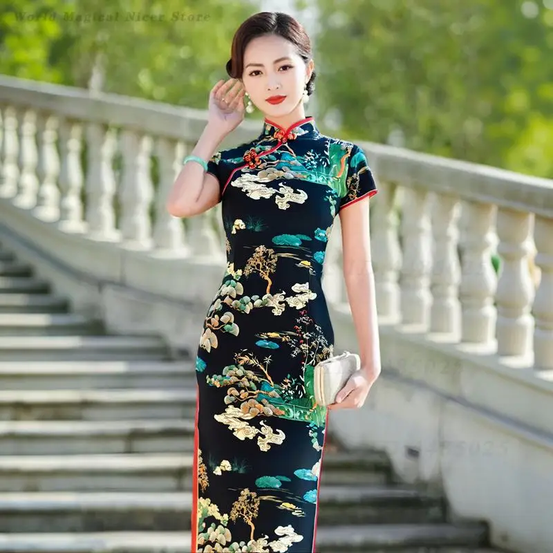 Women Fashion Slim Cheongsam Summer Atmospheric New Chinese Elegant Daily Modified Qipao Dress