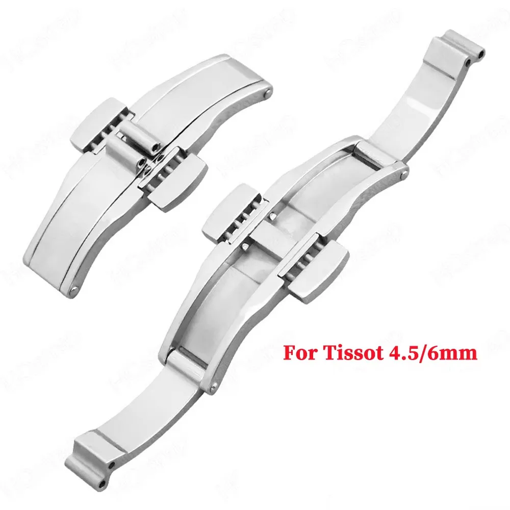 4.5mm 6mm Stainless Steel Buckle for Tissot Double Push Butterfly Buckles Silver Metal Folding Clasp Strap Button Accessories