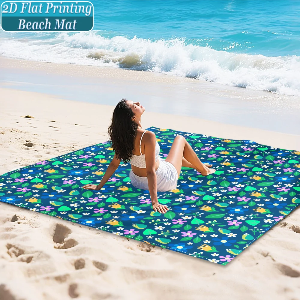 1-Piece Set, Summer Outdoor Beach Mat, Includes 4 Ground Stakes, Unique Printed Design, Fade-Resistant, Lightweight, Quick-Drying, Easy to Carry, Windproof and Sandproof, Fashionable and Trendy Outdoor Activity Decoration, Suitable for Beach, Camping, Picnics, Parties
