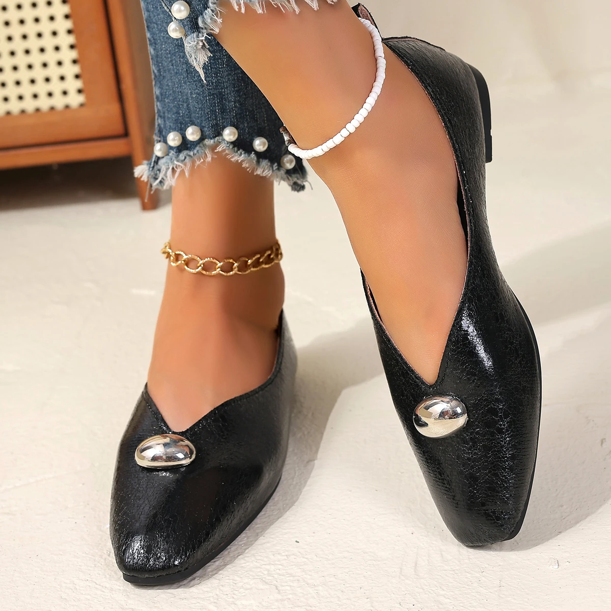 Frauen Wohnungen Plus Größe Französisch Stil Schuhe One Step Flache Karree Loafers Schuhe Vielseitige Bequeme Sommer Turnschuhe Frauen – Detail 3