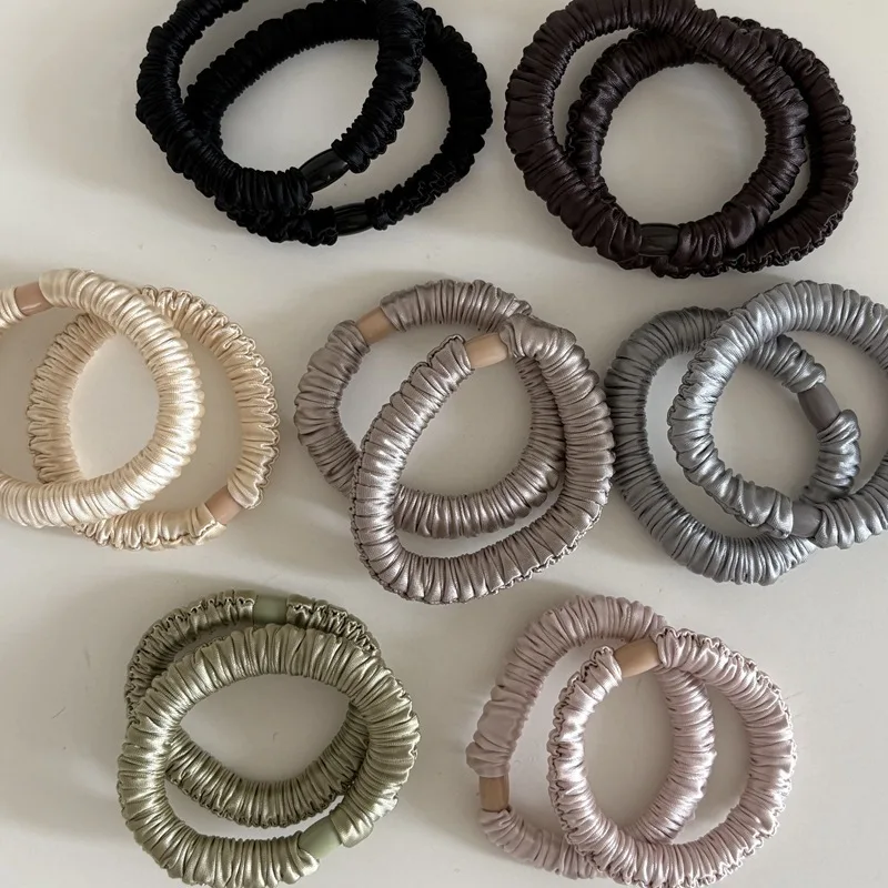 Imagen 5: Coletero de seda elástico a la moda para mujer, bandas de goma para el pelo de satén de Color sólido, coletero seda scrunchie cabello coletero pelo mujer