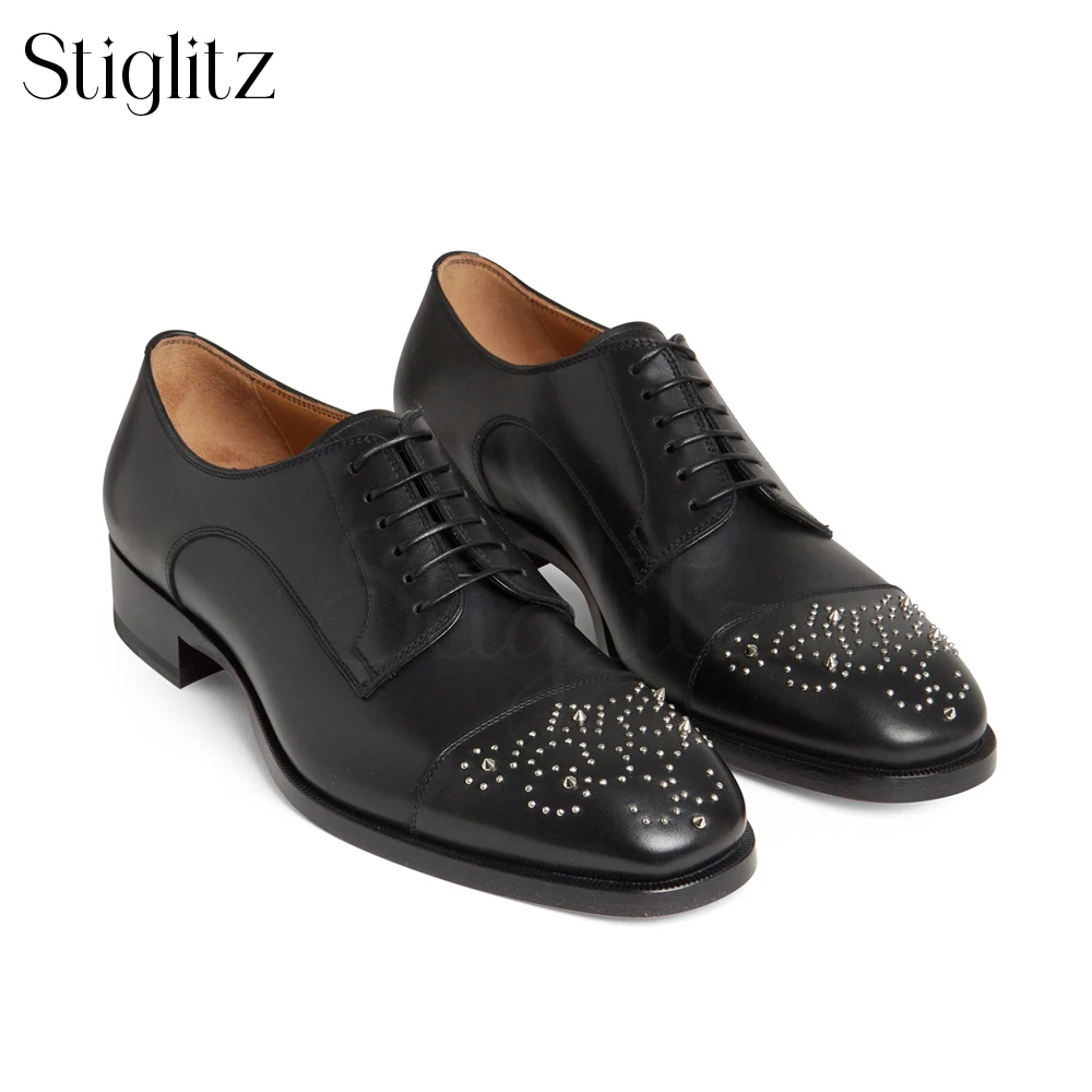 

Red Rhinestone Black Patent Leather Oxford Shoes Designer Style Luxury Handmade Leather Shoes Elegant Comfortable Lace-Up Shoes