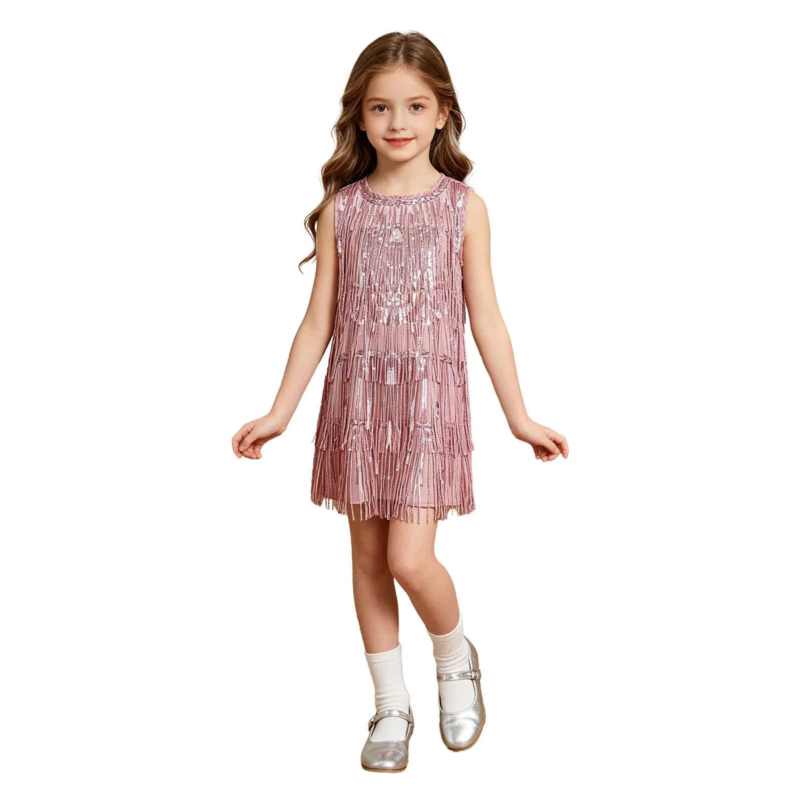 Kids Girls Ballroom Dresses Tassel Birthday Gown Latin Dance Dress Sleeveless Shimmery Jazz Cha-cha Salsa Performance Dancewear