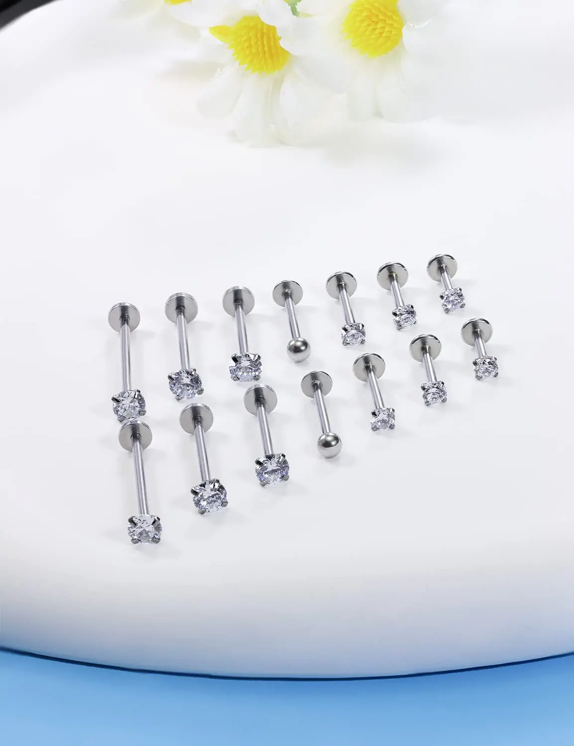 16G Tamanhos Diferentes Flat Back Stud 316L Aço Cirúrgico Labret Medusa Monroe Dimple Cheek Lip Rings Studs Piercing Jóias