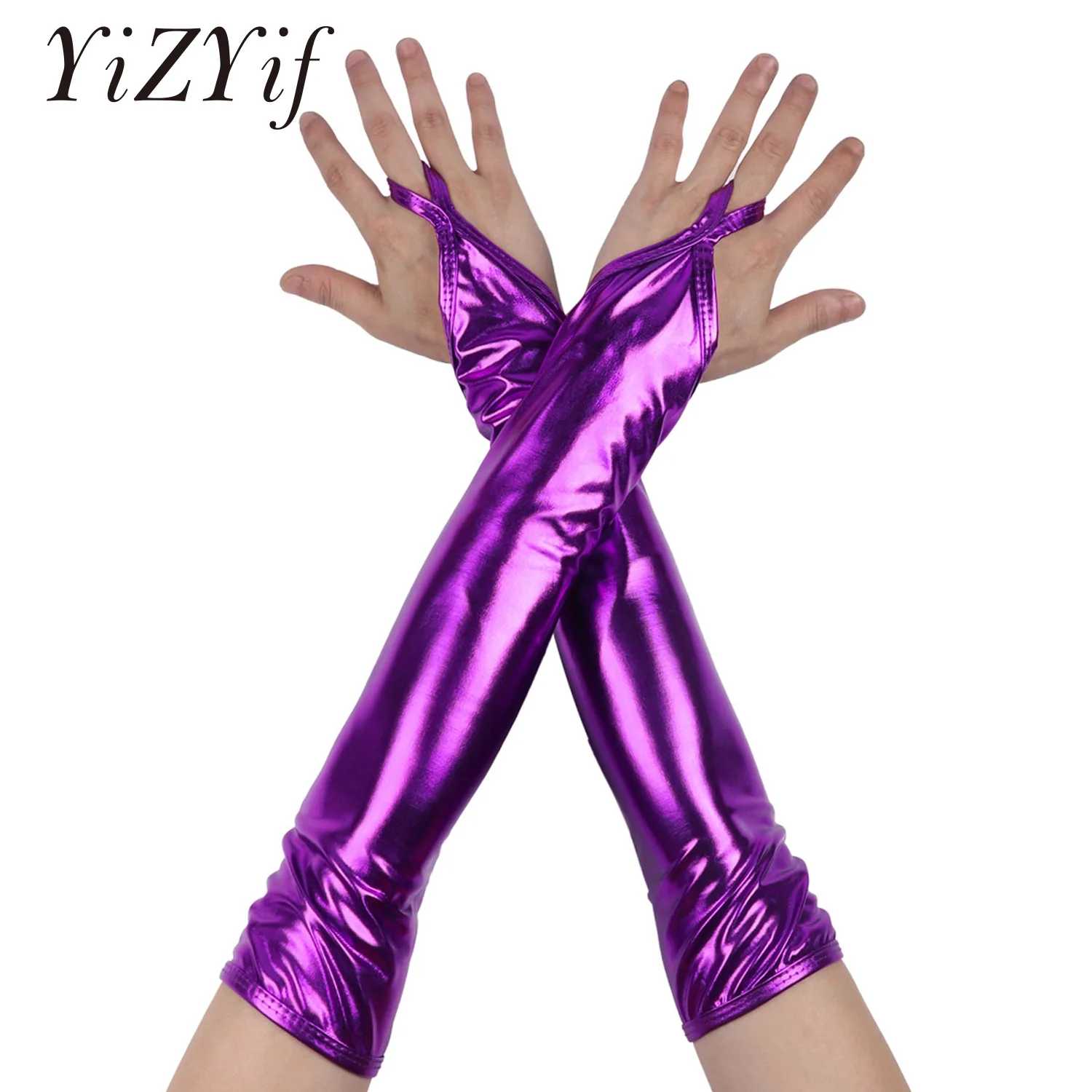 

Women Shiny Long Fingerless Gloves Sexy Metallic Fingerless Gloves Fish Scales Elbow Length Party Dance Cosplay Club Accessory