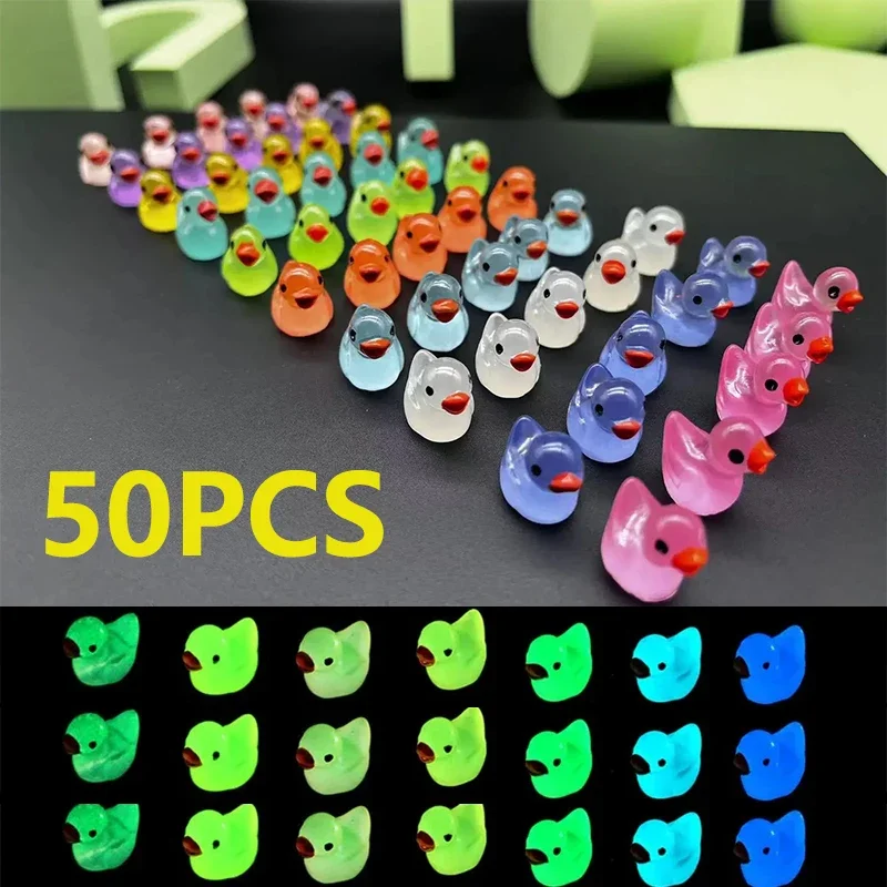 50PCS Glowing Mini Resin Little Ducks Moss Microlandscape Miniature Duck Figurines Fairy Garden Accessories Home Decor Toys