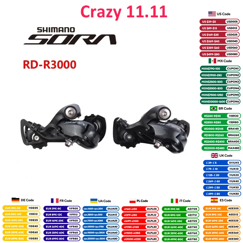 Shimano SORA RD R3000 9-speed SS/GS RD-R3000 Bike Rear Derailleur For Road Bicycle 9s Road Bike Original Shimano Bike Parts