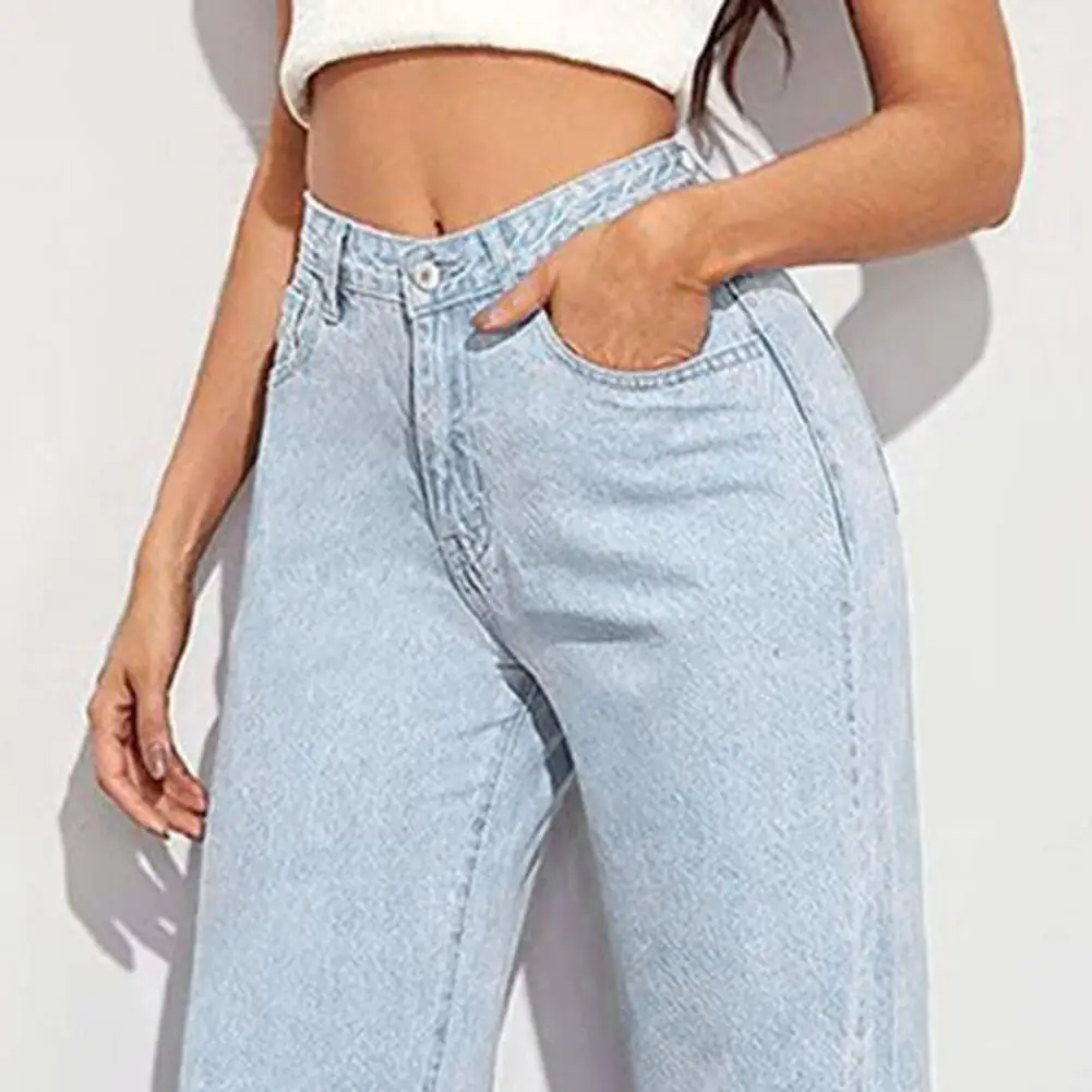 2025 Effen kleur jeans Jeans met hoge taille Vintage Amerikaanse stijl Damesjeans met hoge taille en zakken voor rechte kleding